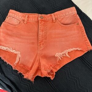 BDG Orange Frayed Jean Shorts